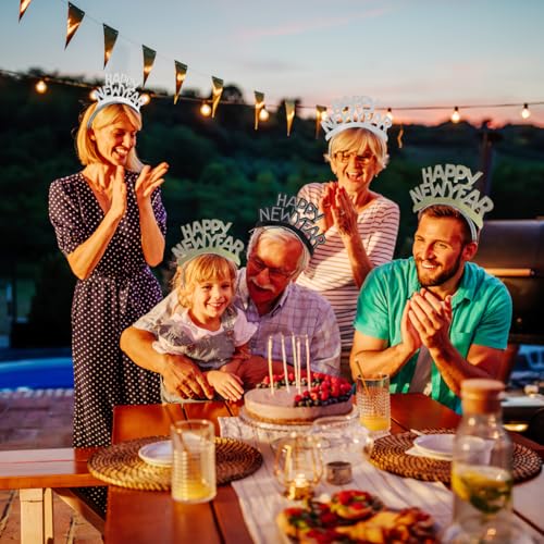 Amosfun HAPPY NEW YEAR Headband Tiara New Years Party Favors Gold Silver Black 12 Pieces - Image 6