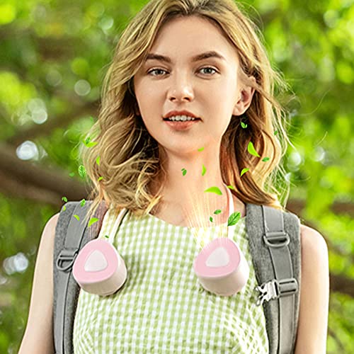 BCASE Ventilador Portatil de Cuello, USB Recargable con 3 Velocidades, Ventilador de Refrigeración con Doble Cabeza, para Viajes/ Oficina/ Actividades al Aire Libre etc, Rosado Cover