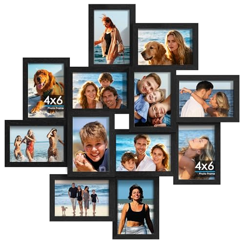 DUENPY 4x6 Collage Picture Frames 12-Pack Solid Wood Photo Frame Picture Frames Collage Wall Decor Set with Glass Front Assembly Required Black