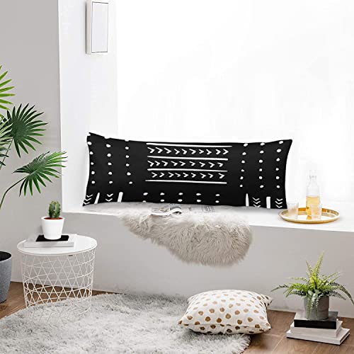 Boho Body Pillow Cover Mud Cloth In Black And White Mudcloth Modern Geometric Tribal Cushion Case Decorative Soft Farmhouse Aztec Long Pillowcase With Zipper Rectangle Pillow Cases For Couch 20"X54" #TOP3