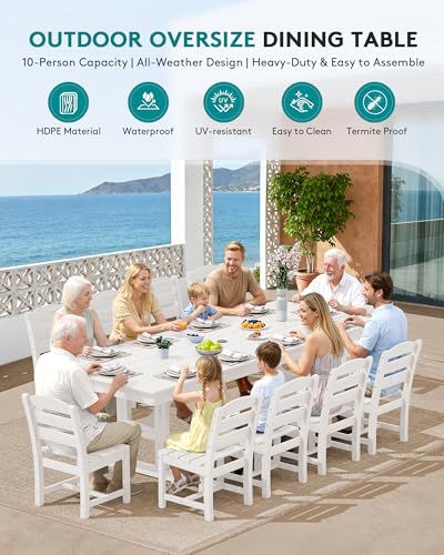 Image of SERWALL Outdoor Armless Dining Chairs Set of 4, All-Weather HDPE Patio Chair with 19.7 inch Widened Seat, for Backyard, Garden, White