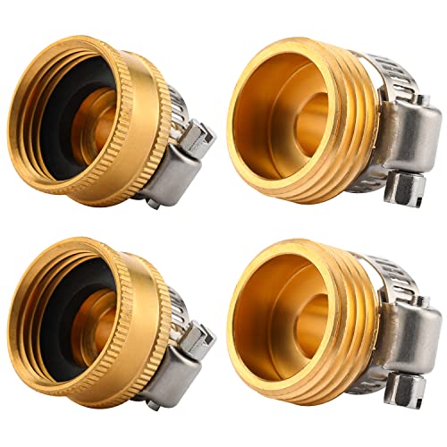 2 Sets Brass Garden Hose Connector Repair Mender Kit With Stainless Clamp,Fits 1/2" Water Hose Fitting #TOP3