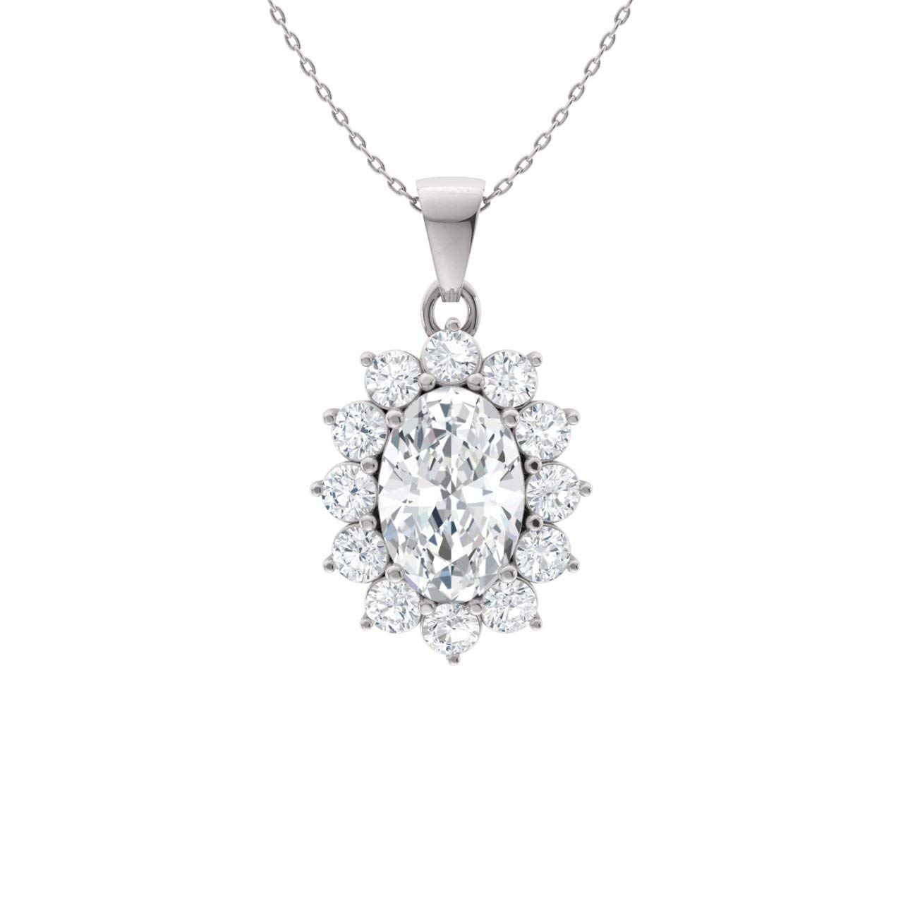 DiamondereNatural and Certified Oval Gemstone and Diamond Halo Petite Necklace in 9ct Gold | 0.30 Carat Pendant with Chain