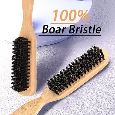 Slick Back Hair Brush, Boar Bristle Hair Brush for Soft/Medium Hair - Polish Slick Back Hair/Ponytail and Create a Frizz-free Hairstyle, Suitable for Women Men & Kids-2 PCS
