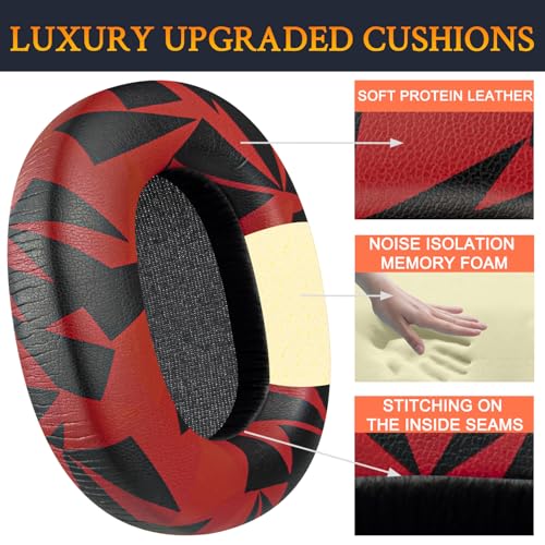 Image of SOULWIT Protein Leather Replacement Earpads for Sony WH-1000XM5 (WH1000XM5) Noise Canceling Headphones, Ear Pads Cushions with Noise Isolation Memory Foam, Added Thickness - Red Storm