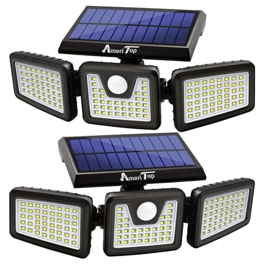 Solar Lights Outdoor, 2 Pack AmeriTop 128 LED 800LM Wireless LED Solar Motion Sensor Lights; 3 Adjustable Heads, 270°Wide Angle Illumination, IP65 Waterproof, Security LED Flood Light(Daylight)