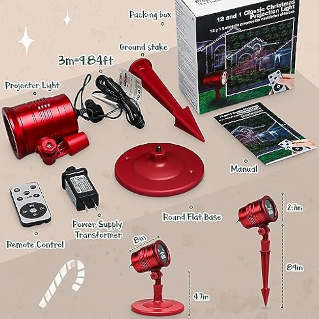 Yinuo Candle Christmas Lights Laser Projector with Remote Control, Christmas Decorations Outdoor, Decorative Lights Projector for Christmas, Yard, Patio, Party, New Year