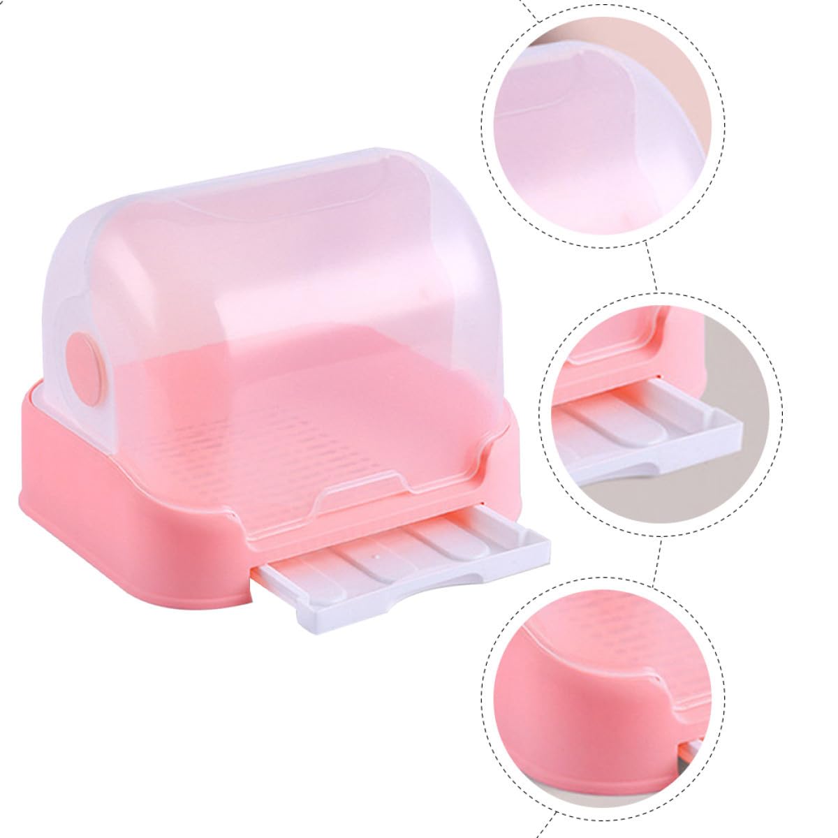 Caja de Secado con Tapa y Bandeja de Agua Rosa PP para Cocina