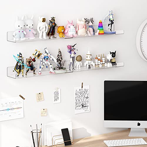 Fixwal Acrylic Shelves, 15 Inch Floating Wall Mounted Shelves, Clear Funko Pop Display Case, Invisible Bookshelf, Wall Decor For Kids And Bathroom Storage, Set Of 4 #TOP6