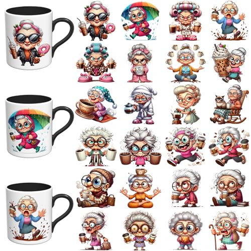 Elewins UV DTF XebJ[ - 24 oh UV DTF Jbvbv R[q[}Op KXp DIYfJ[ ^u[pXebJ[ Ntgp]ʖh (Funny Grandma)