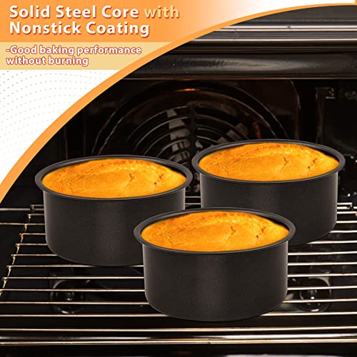 E-Far 4 Inch Cake Pan Set Of 3, Nonstick Stainless Steel Mini Round Cake Pans Tin, Small Size For Baking Smash Cakes/Cheesecake, Stainless Steel Core & Non-Toxic Coating, Straight Side & 2 Inch Deep #TOP4