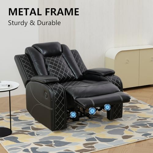 Sillón reclinable negro de cuero artificial con LED miniatura 3