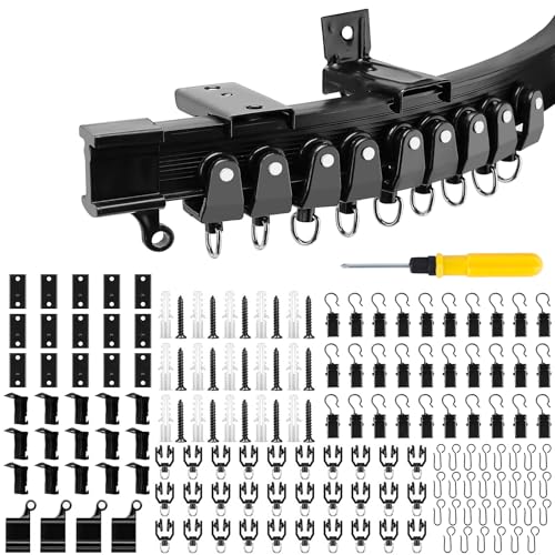 Materiali robusti: i nostri binari per tende sono realizzati in PVC all'esterno e in acciaio dolce all'interno. La combinazione di questi due materiali rende il binario abbastanza flessibile, forte e resistente da poter appendere tende pesanti senza rompersi o spezzarsi. Nota: il binario curvo può essere utilizzato solo in modo curvo, non piegato ad angolo retto di 90°.