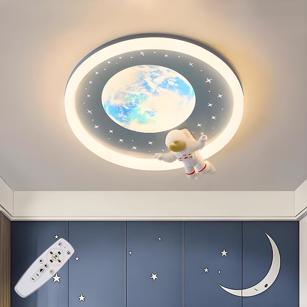 AoLa Dziecięca lampa sufitowa LED księżyc z możliwością ściemniania za pomocą pilota lampa sufitowa projekt astronauty nowoczesna lampa księżycowa pokój dziecięcy lampa dekoracyjna