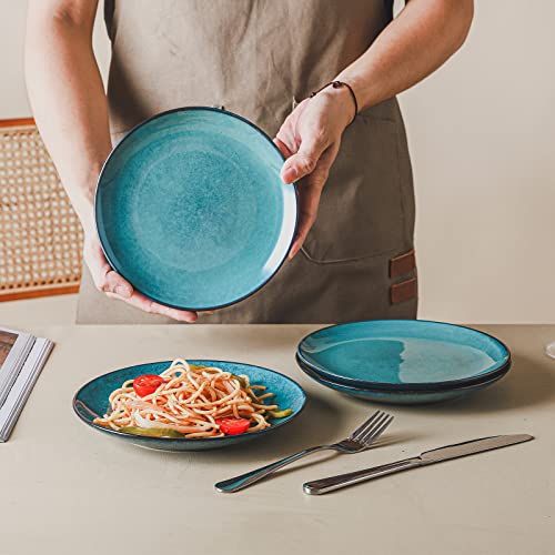 Henxfen Lead Dessert, Salad Plates 8 Inch, Porcelain Serving Dishes For Appetizers, Snacks, Pancakes - Kitchen Dinnerware Set Dishwasher, Microwave Safe, Turquoise #TOP4