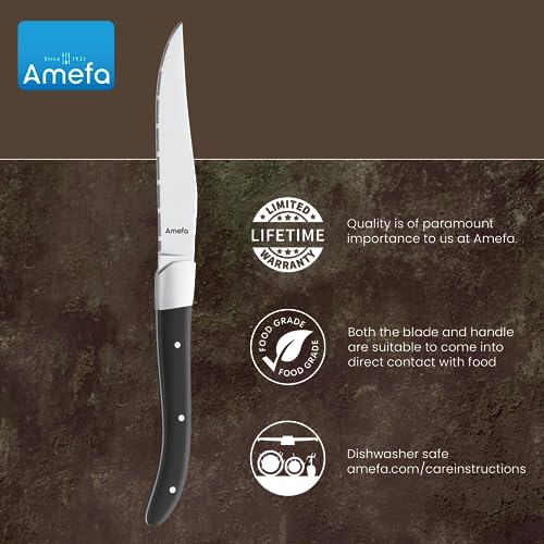 Amefa-Royal-Steak-Knives-Set-of-6-Premium-Hardened-Stainless-Steel-Triple-Rivet-Black-Ergonomic-Handle-Design-Serrated-Edge-4-Inch-Blade-Steak-Knife-Dishwasher-Safe Amefa Royal Steak Knives Set of 6 Premium Hardened Stainless Steel Triple Rivet Black Ergonomic Handle Design Serrated Edge 4 Inch Blade Steak Knife Dishwasher Safe