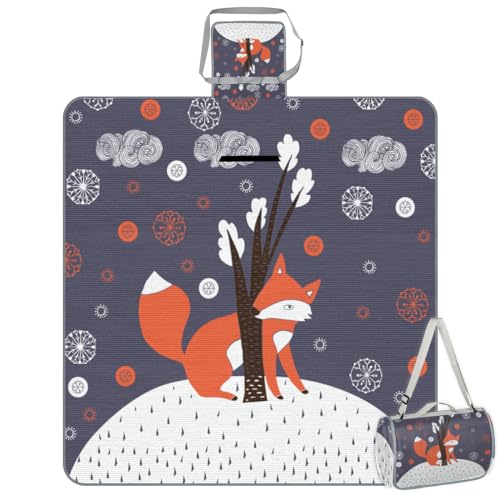Shimoshe Picnic Blankets 57”x 59”, Christmas Fox Waterproof Sandproof Picnic Mat Lightweight Foldable Beach Blanket for Camping Park Grass Beach Outdoor Blanket