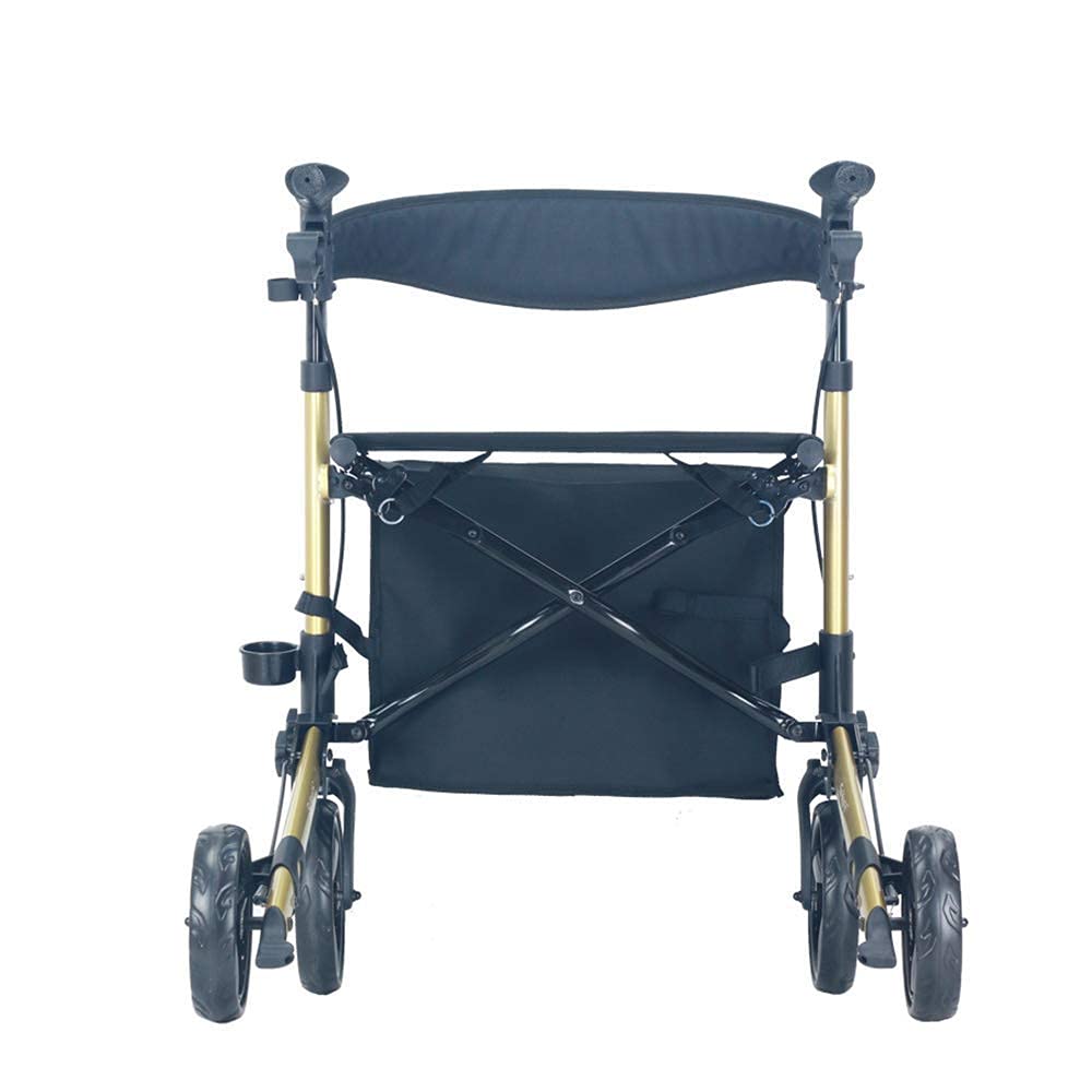 Rollator s ，Lightweight Travel Folding Rollator with Seat Transport Chair Dual Brake Adjustable Height 4 Wheels Mobility Aids for Adult Senior Elderly Outdoor
