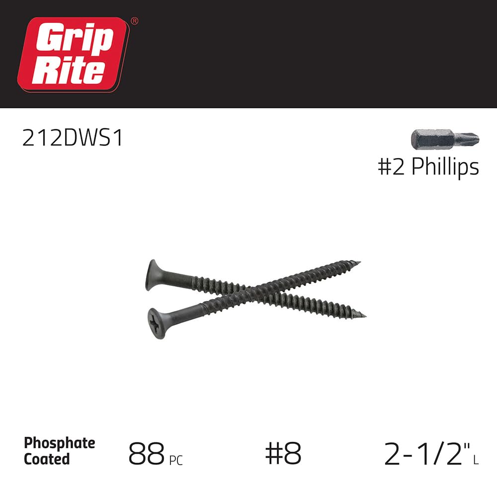 Grip-Rite 212dws1 2 – 1/2-inch 8 tornillos para yeso con (cabeza de rosca fina, 1 libra