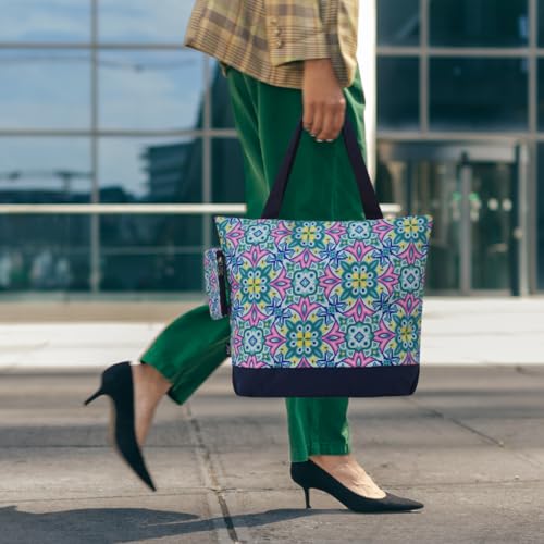 Image of NGIL Medium Top Zipper Closure Canvas Tote Bag with Attached Matching Coin Purse For Moms and Nurses