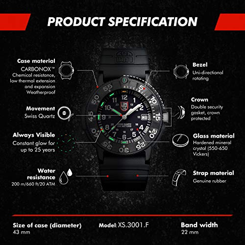 Image of Luminox Men Original Navy Seal Xs.3001.F Black Dial Silicone Swiss Automatic Diving Analog Watch, Black Band