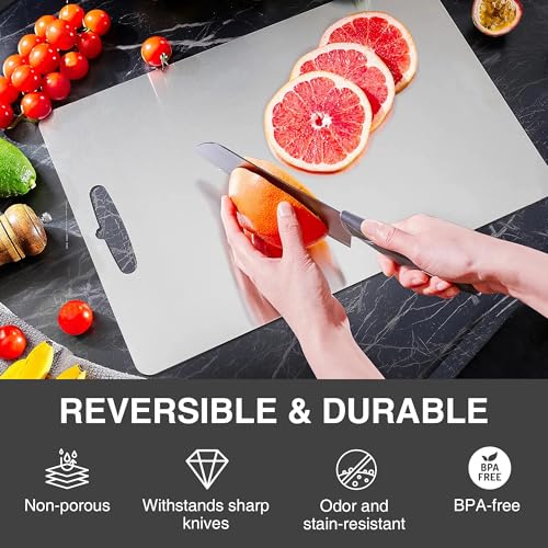 Tabla de Cortar SOSMAR de Acero Inoxidable 304, Doble Cara, Resistente y Higiénica para Cocina (7.87 x 11.42 pulgadas) miniatura 2