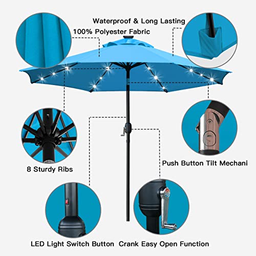 Sunnyglade 9' Solar LED Lighted Umbrella with 8 Ribs Adjustment and Crank Lift System for Patio(Blue) by Sunnyglade - Image 2