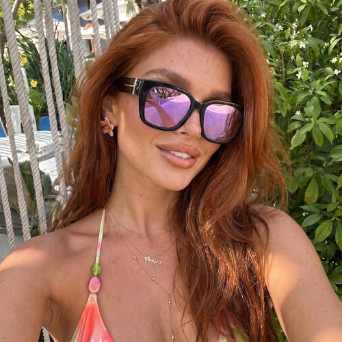 Image of SIPHEW Mirrored Sunglasses Polarized Fit Over Glasses for Women - Trendy Large Square w UV400 Protection Sun Glasses