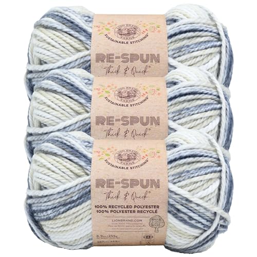 Image of Lion Brand Yarn, Re-Spun Thick & Quick Yarn, Earl Grey, Multicolor, 3 Pack