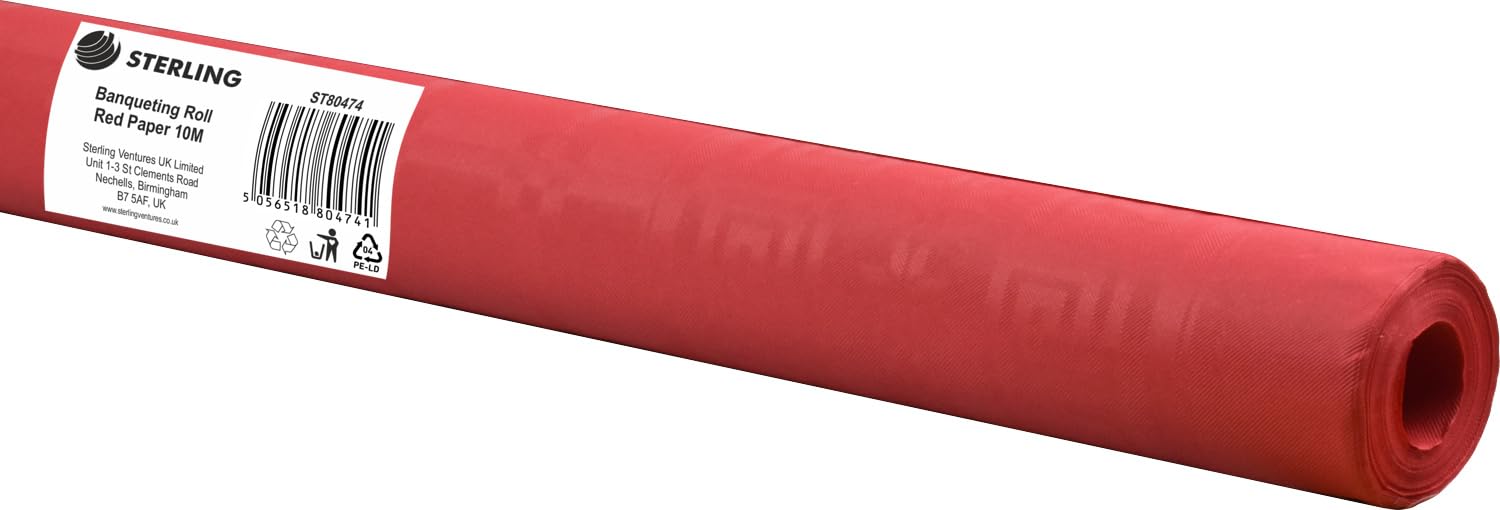 Sterling Ventures Table Cloth Embossed Paper Banqueting Roll Table Cover (Red)