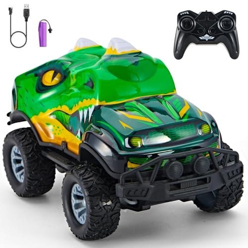 JOYBLI Dinosaur-Shaped Off-Road Vehicle Remote Control Cool Off-Road Vehicle Truck, 2.4GHz RC Car with LED Lights, 1:20Scale, RC Truck, Remote Control car from a Long Distance.Gifts for Boys (Green)
