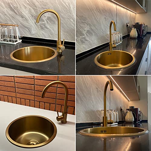 12.6 Inch Gold Round Bar Prep Sink, Single Bowl Counter Kitchen Sink, 304 Stainless Steel Sink, Rv Sink With Drain Pipe, Drop-In Or Undermount… #TOP4