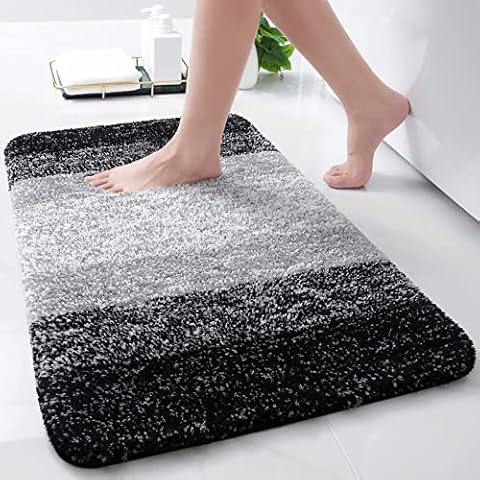 Arotive Microfiber Bathroom Rugs, Shaggy Soft and Absorbent, Non-Slip, Thick Plush Machine Washable Dry Bath Mats for Bathroom, Tub and Shower, 24" x 16", Black Cover