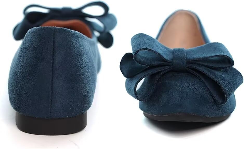 Image of SAILING LU Womens Bowknot Ballet Flats Pointy Toe Suede | Casual Flat Shoes, Dressy Wear to Work, Moccasins, Slip-Ons