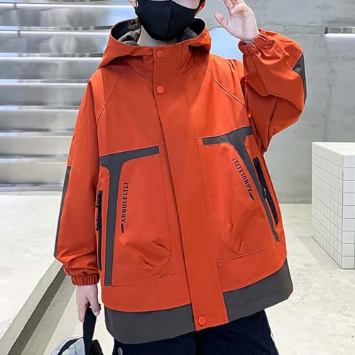 Boys Lightweight Wind Jacket Spring Autumn Breathable Outdoor Coat with Zip Pockets, orange, 8-9 Years - Image 2