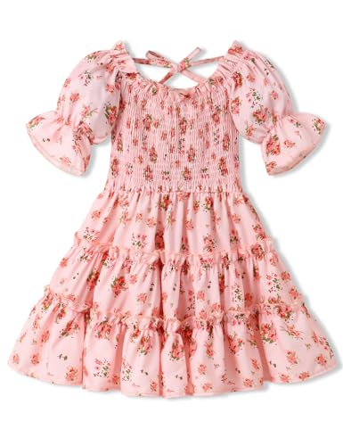 Toddler Girl Dress Square Neck Puff Sleeve A-Line Toddler Floral Dresses Summer Dresses for Toddler Girls 2-6T