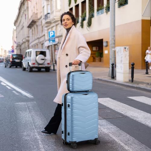 Suitcase Set 2 Piece Carry On Hardside Luggage with TSA Lock Spinner Wheels, 20" Carry On Luggage and 14" Mini Cosmetic Cases Travel Set Lightweight Suitcase - Hardshell Luggage Set (BLUE)3