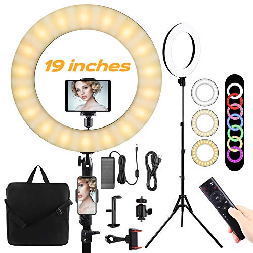 Keenstone Ringlicht 19 Zoll Ringleuchte mit Stativ 8 RGB Modi 13 Farbtemperaturen 19 Helligkeitsstufen 55W Professionelle Ring Light LED für Live-Stream YouTube TikTok Facebook Video(19 Zoll, Schwarz)