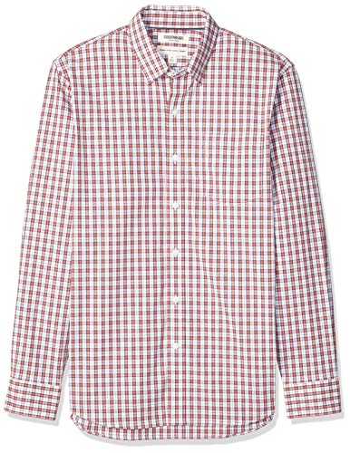 Amazon Brand - Goodthreads Men's Standard-Fit Long-Sleeve Wrinkle Resistant Comfort Stretch Poplin with Easy-Care, Red White Check, Large