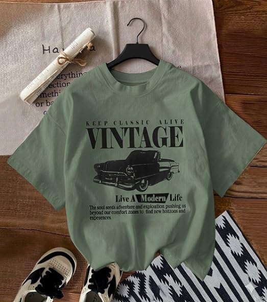 Image of Jawdrobe Cotton Blend Oversized Fit Half Sleeve Printed Round Neck T-Shirt for Women | Aesthetic Summer Wear