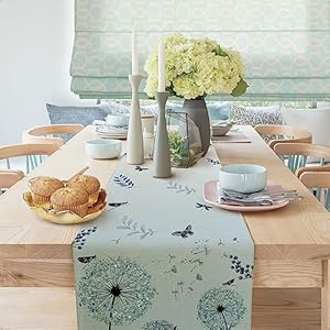 Elegant Dandelions and Dragonflies Blue Table Runner, Wildflowers Floral Herbs Antique Botanical, Kitchen Dining Table Runners for Indoor Outdoor Home Party Holiday Decor 13X72Inch Elegant Dandelions and Dragonflies Blue Table Runner Wildflowers Floral Herbs Antique Botanical Kitchen Dining Table Runners for Indoor Outdoor Home Party Holiday Decor 13X72Inch