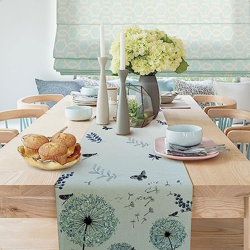 Elegant-Dandelions-and-Dragonflies-Blue-Table-Runner-Wildflowers-Floral-Herbs-Antique-Botanical-Kitchen-Dining-Table-Runners-for-Indoor-Outdoor-Home-Party-Holiday-Decor-13X72Inch Elegant Dandelions and Dragonflies Blue Table Runner Wildflowers Floral Herbs Antique Botanical Kitchen Dining Table Runners for Indoor Outdoor Home Party Holiday Decor 13X72Inch