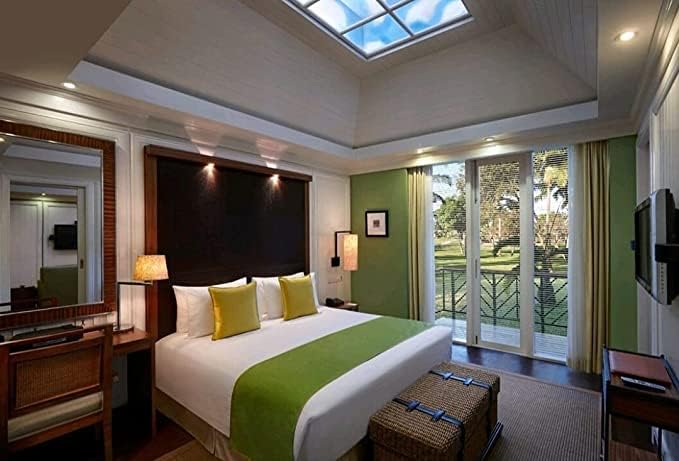 Bed Runner Five-Star Hotel Hotels Bed Runner Golden & Green Colour- 22 x 108 inches with 2 Cushion Cover 16 * 16