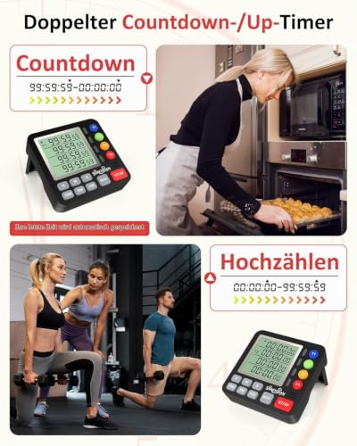 4-Kanal Küchentimer Digital mit Großer LCD-Anzeige Lautlos-Modus & Laut Ton – Ansicht 6
