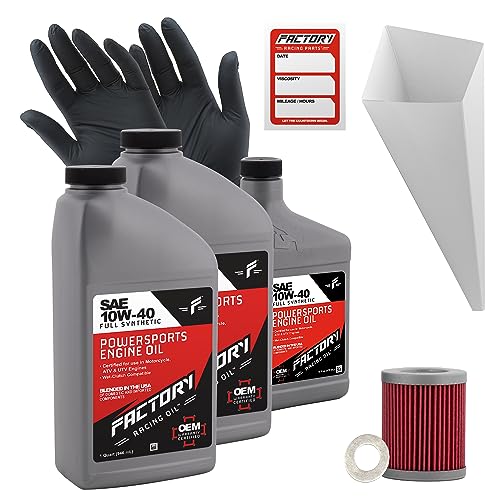 Factory Racing Parts Oil Change Kit compatible with Suzuki LT-Z250 Quadsport – Includes 2.5 Quarts of 10W-40 Full Synthetic Oil, 1 Filter, 1 Crush Washer, 1 Funnel, 1 Oil Change Reminder Sticker