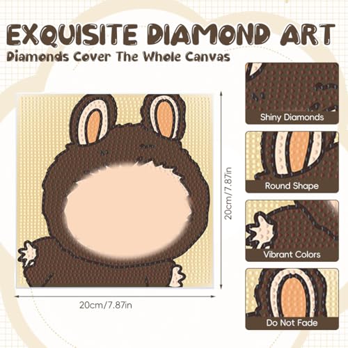 Image of PATPAT 20x20CM DIY Cartoon Diamond Painting Kit for Kids & Adults, Wooden Framed DIY Colorful Diamond Paint Cute Monster Desk Decoration, All Tools and Accessories Included