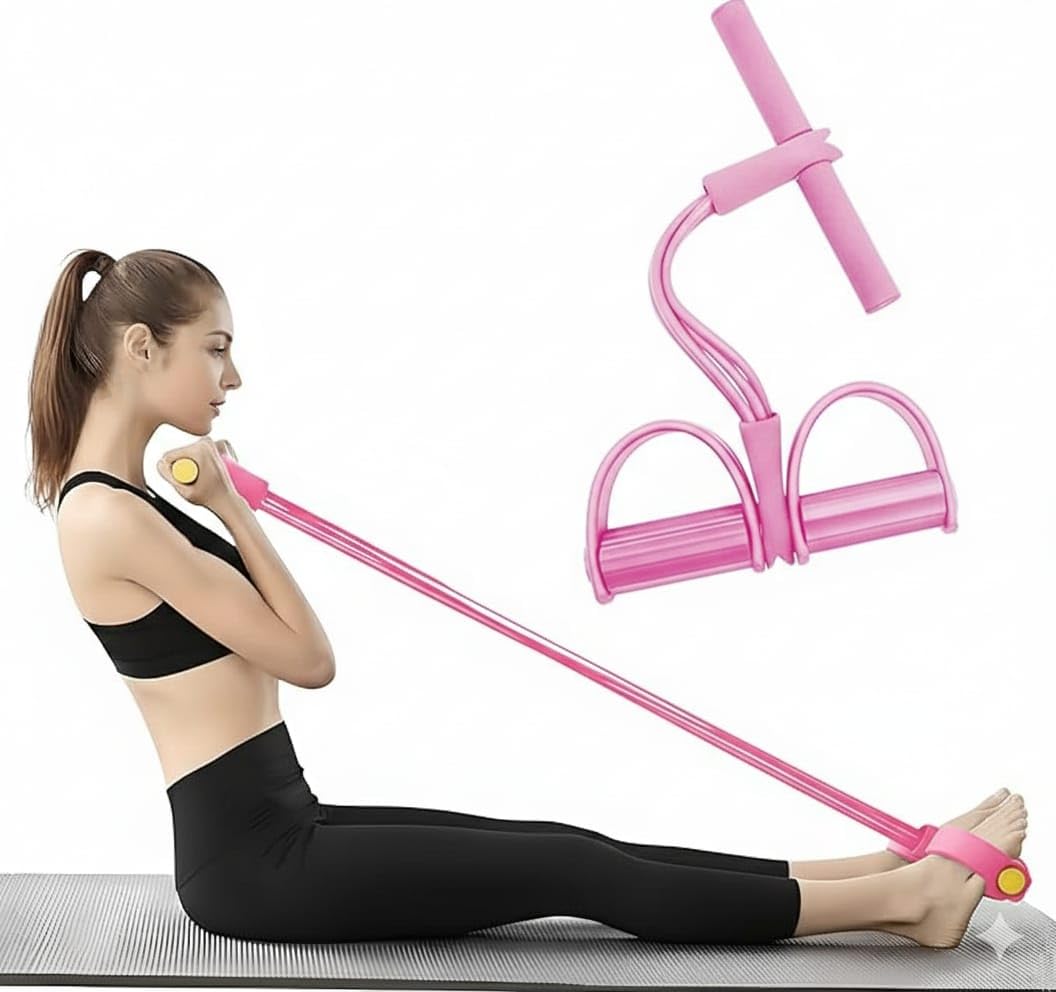 Pedal Resistance Bands with Handle, 4 Tube Ab Workout Equipment, Sit Up Trainer Elastic Pull Rope, Full Body Fitness Expander for Home Gym, Leg Trainer for Abs, Arms, Weight Loss, Yoga