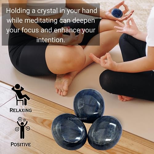 Image of Certified Blue Aventurine Crystal Palm Pebbles Stones for Anxiety Stress Relief Massage - AAA Grade Original Healing Gemstone Agate Palm Stone for Yoga Meditation Spiritual Reiki Feng Shui