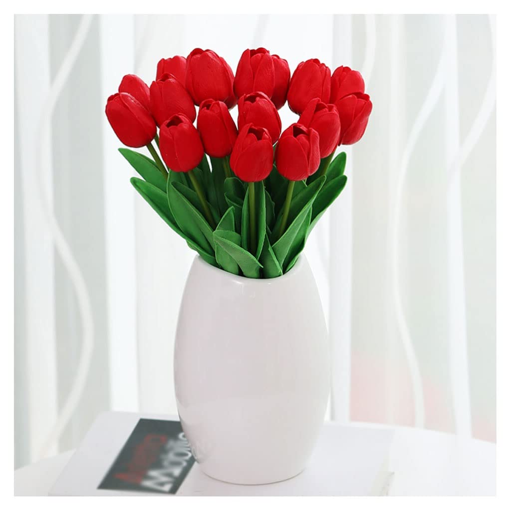 Aioneer Fake Plants Arrangement Tulip Artificial Flower With Vase Real Touch Artificial Bouquet Fake Flower Set For Wedding Decoration Home Garen Decor Party Decor-F