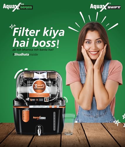 Image of Aqua Swift RO + UV + UF Water Purifier | Copper Zinc Alkaline Technology | TDS Controller | 15L Storage Tank | ISI Certified | 12-Stage Purification System | Suitable for All Water Types(Black)